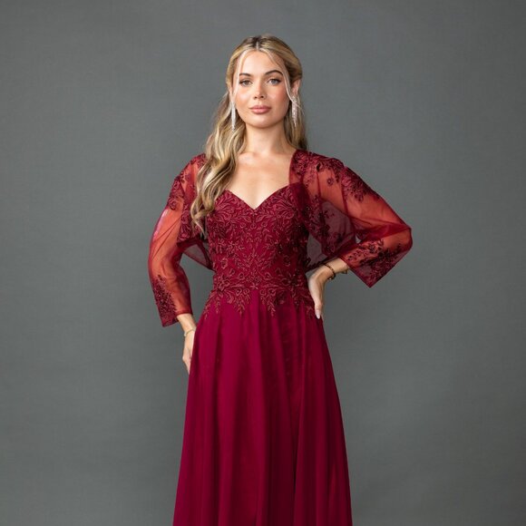 New A-Line Chiffon Mother Of Bride Dress w/ Lace Embroidery & Bolero DQ 4542 - Picture 3 of 8